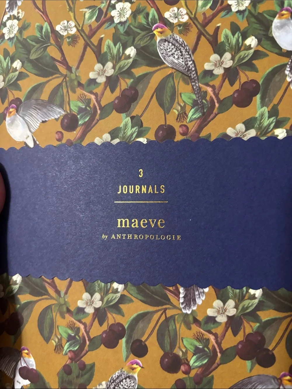Anthropologie Bird & Floral Notebook — Mustard and Navy